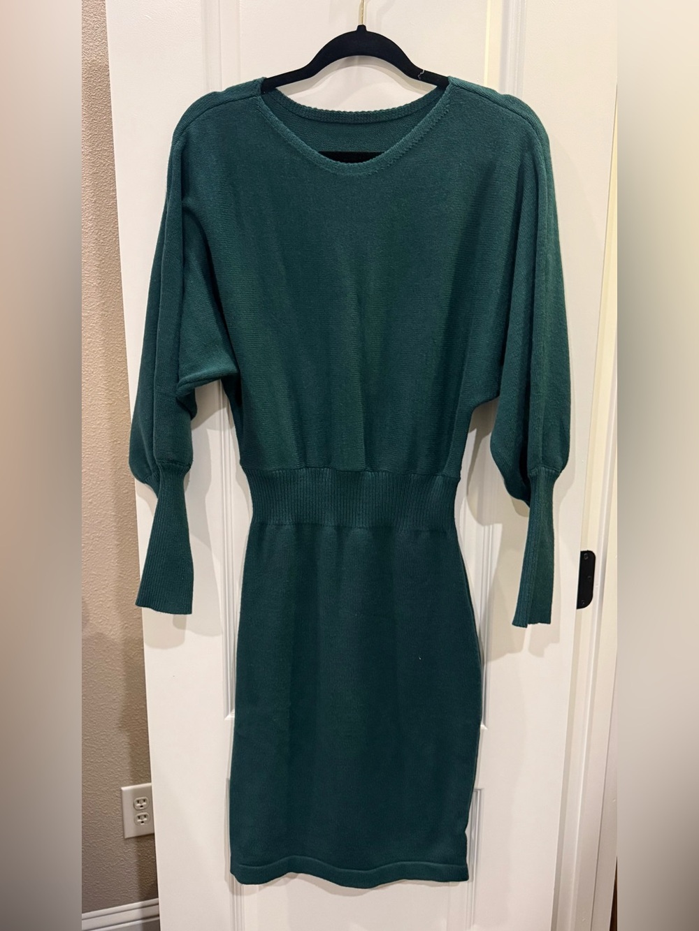 Green Knit Waist-Detail Women's Dress